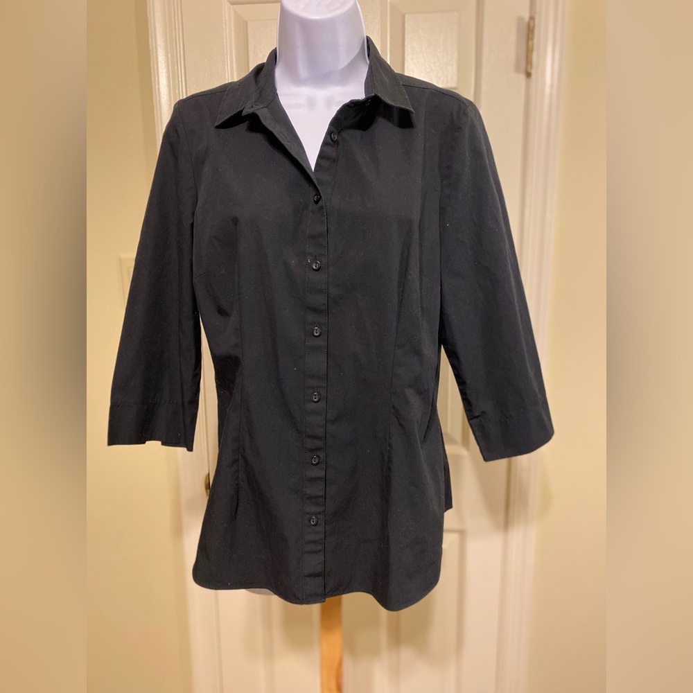 PAPAYA COLLECTION Classic Black Women's Button-Down 3/4 Sleeves Shirt, Size: 12